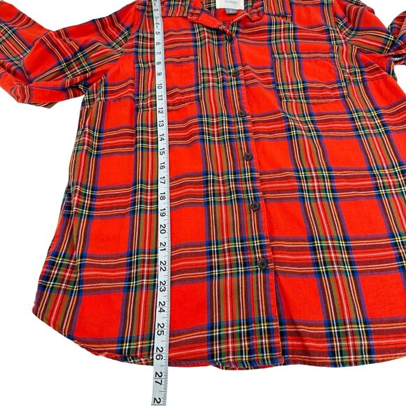 Old Navy Women Orange Plaid Long Sleeve Button-Down Shirt SZ L Classic Holidays - Picture 6 of 15